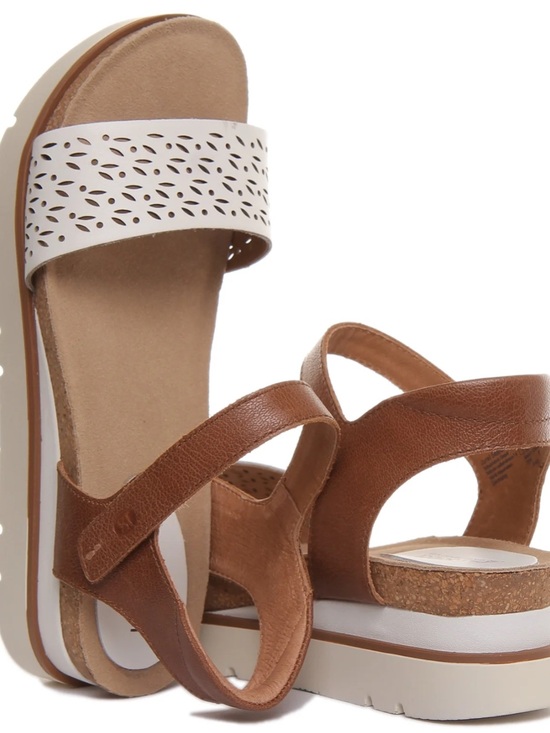 Josef Seibel Shoes - Josef Seibel White and Brown Perforated Slide Sandals like new size 38 / 7.5